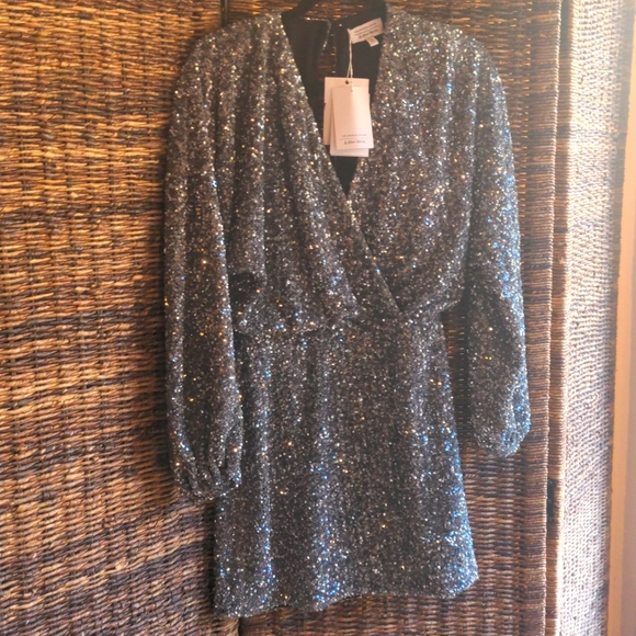 knee length dresses for ladies Chelsea Embellished Wrap Over A-Line Mini Dress in Black